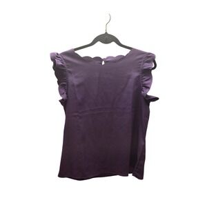 Violet Purple Scalloped Flutter Sleeve Blouse | Size Medium